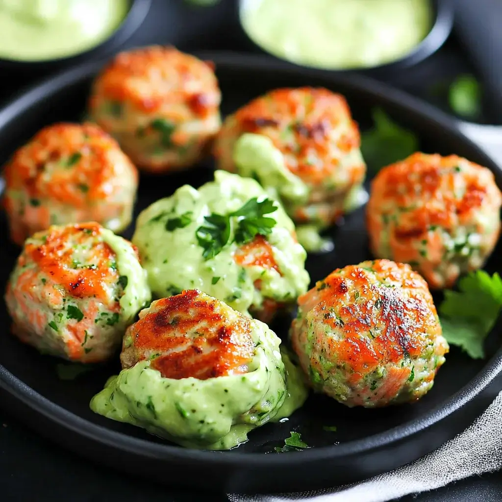 Baked Salmon Meatballs with Creamy Avocado Sauce ready to delight!
