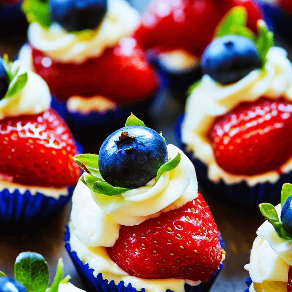 Red, White, and Blue Cheesecake Strawberries Delight!
