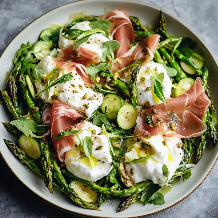 Shaved Asparagus Salad with Burrata and Prosciutto is divine!