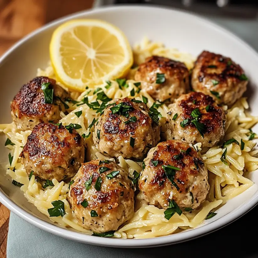 Lemon Chicken Ricotta Meatballs with Garlic Orzo Delight!