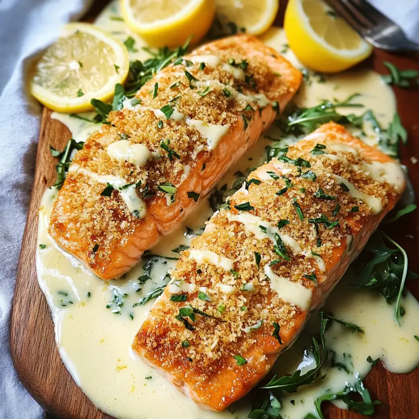Parmesan-Crusted Salmon with Lemon Cream Sauce delights!