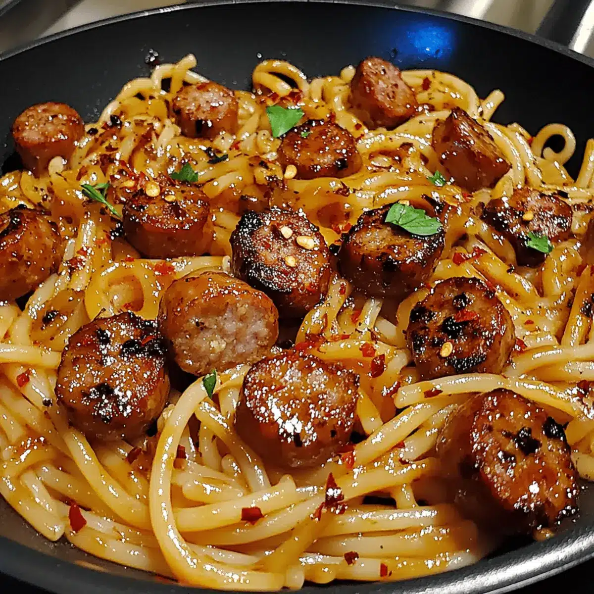 Sticky Honey Garlic Sausage Pasta Skillet for Busy Nights