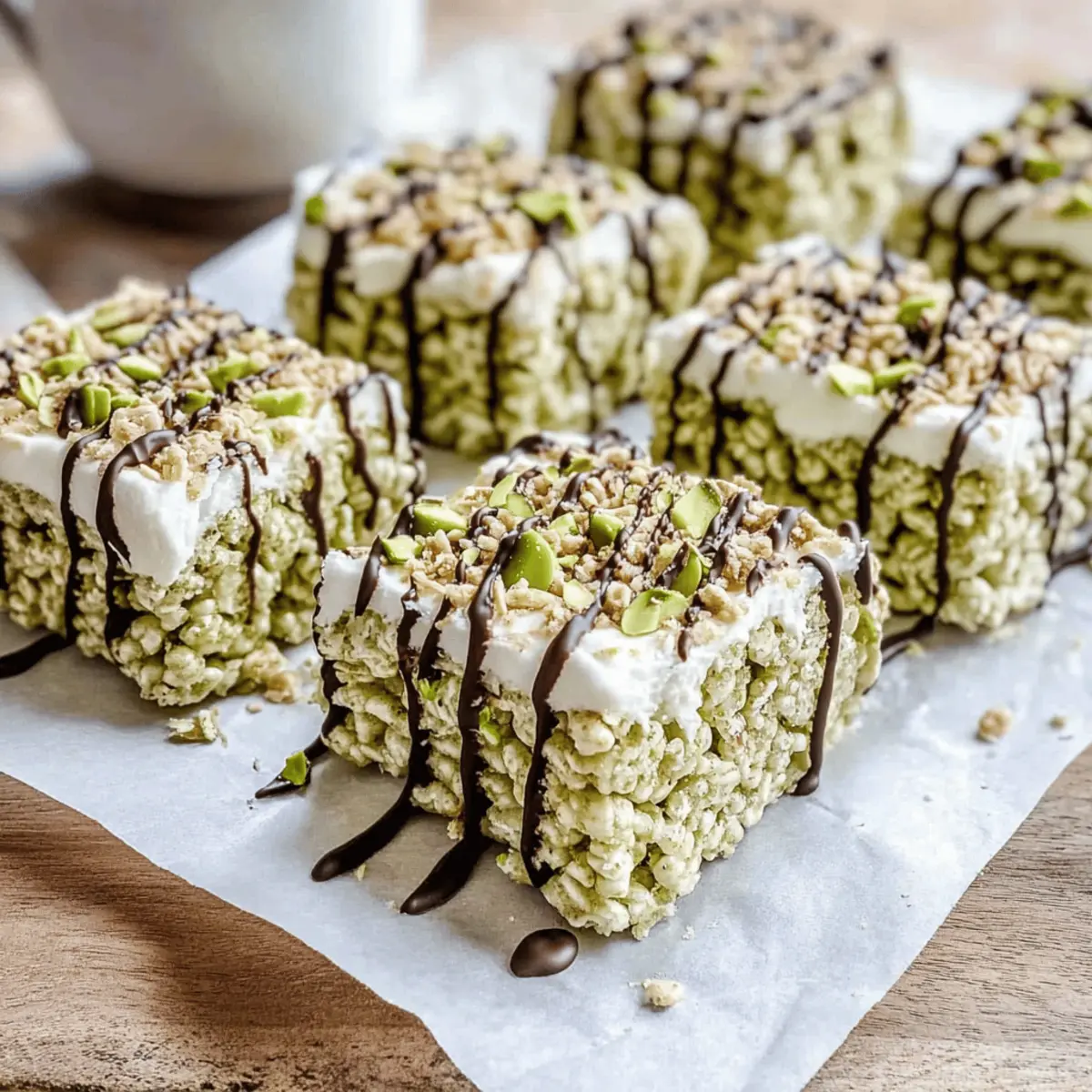 Pistachio Rice Krispie Treats with Dark Chocolate Bliss