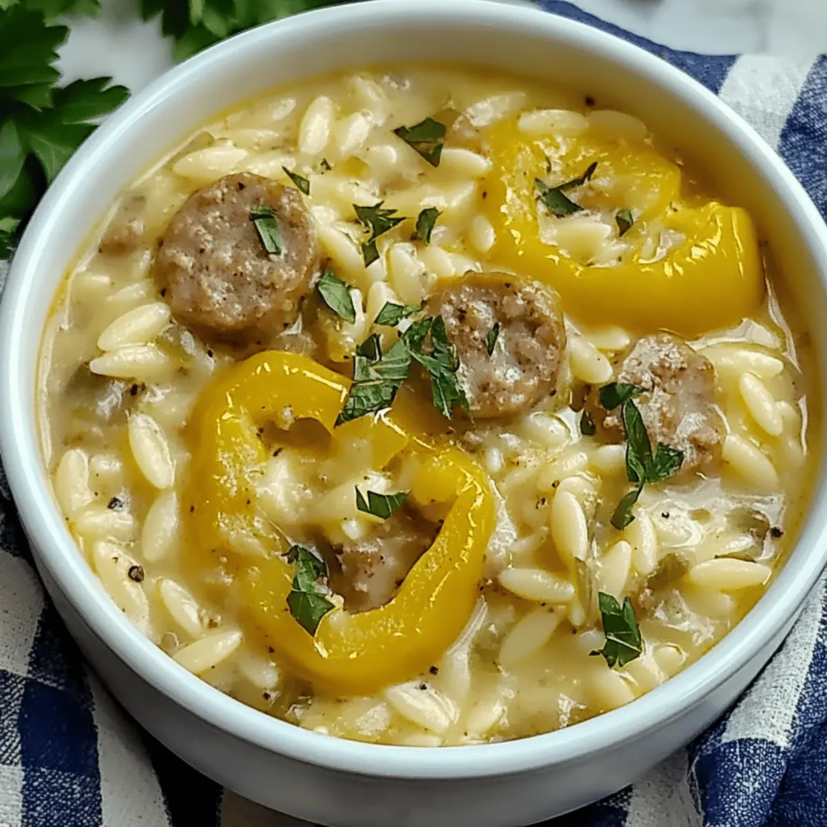 Orzo Stuffed Banana Peppers Soup
