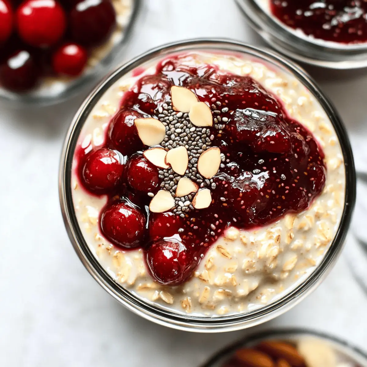 Healthy Overnight Oats with Cherry Chia Seed Jam Bliss