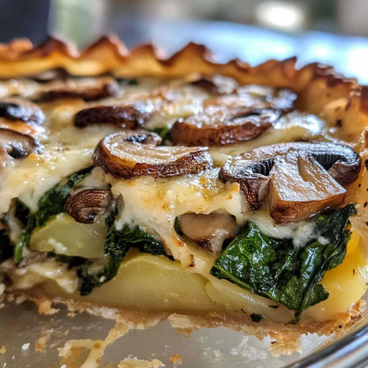 Crispy Grated Potato Pie with Savory Spinach and Mushrooms