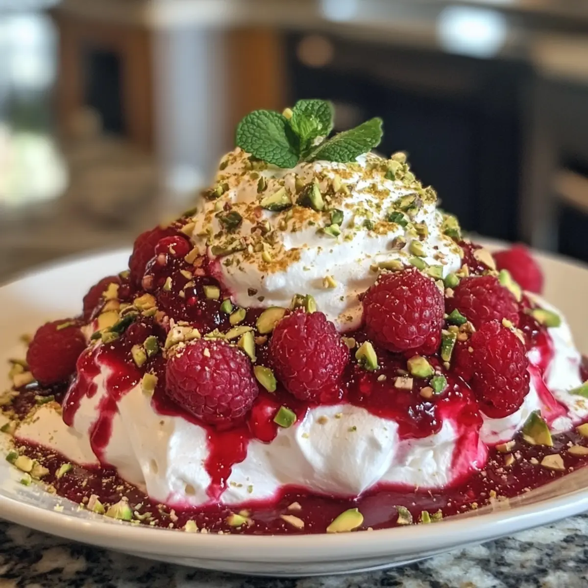 Pavlova Bombs with Raspberry Coulis