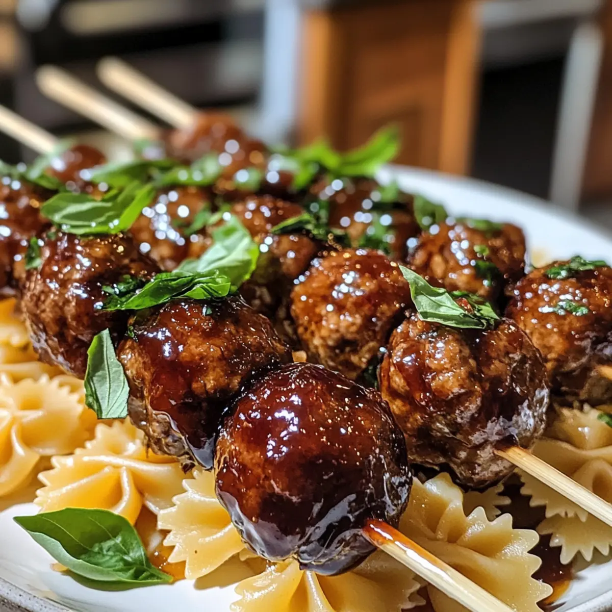 Bowtie Pasta and Cocktail Meatball Skewers