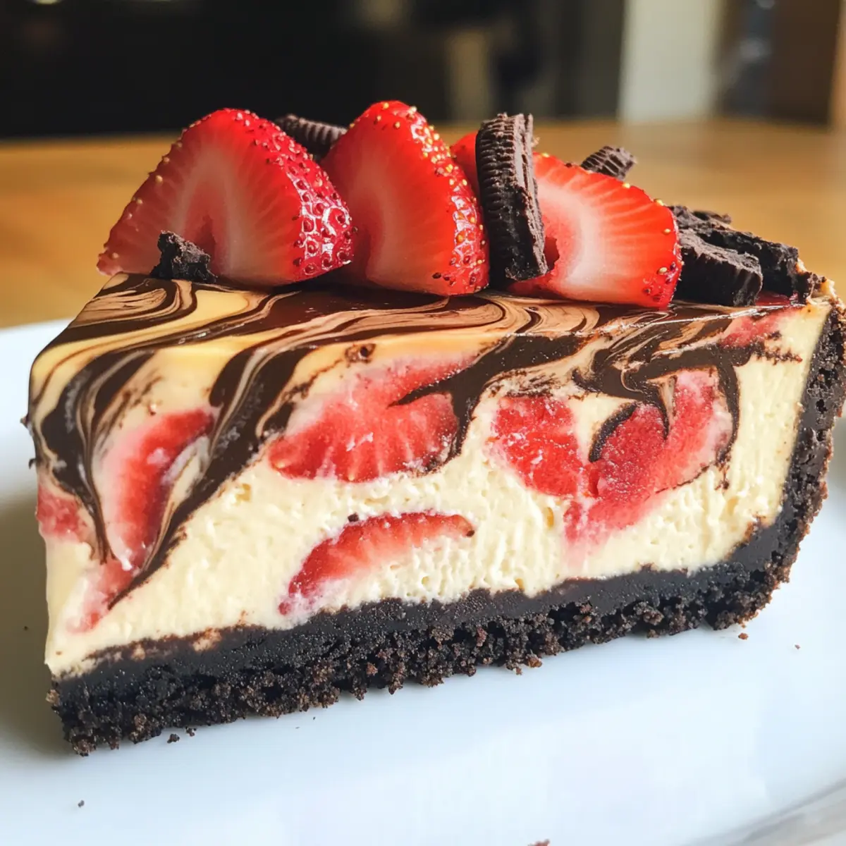 Indulge in Chocolate and Strawberry Swirl Cheesecake Bliss