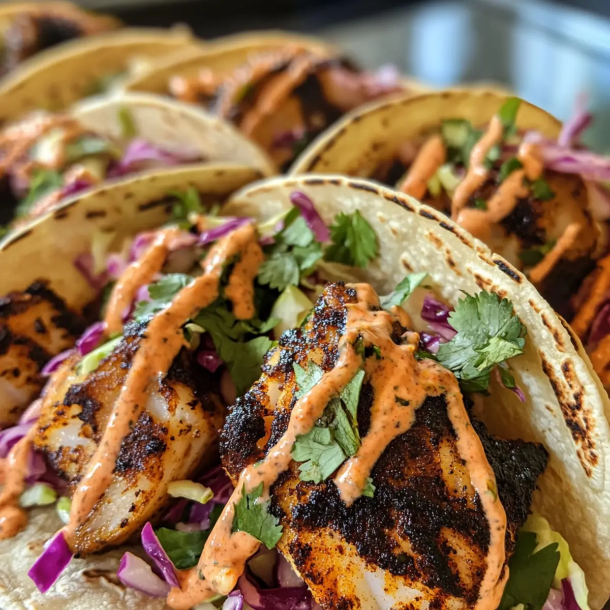 Savor Blackened Fish Tacos with Cilantro Slaw and Sriracha Mayo